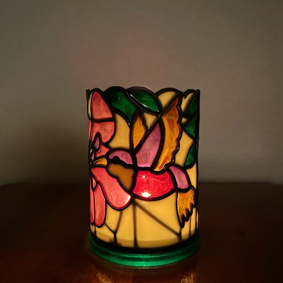 Colorful Hummingbirds Stained Glass Votive Candle Holder - Picture 4 of 7